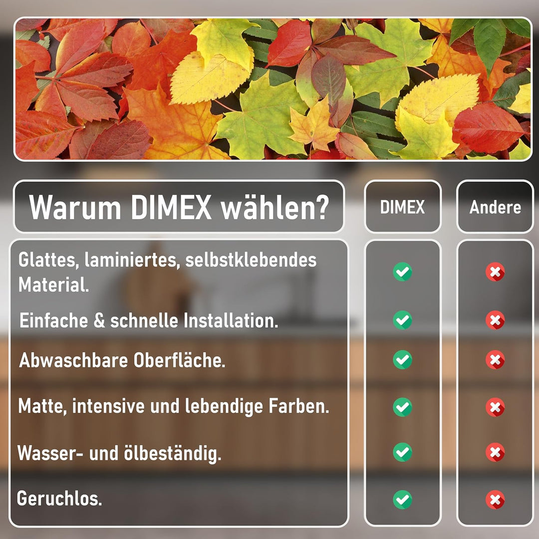 DIMEX Küchenrückwand Folie selbstklebend BLÄTTER | Klebefolie - Dekofolie - Spritzschutz für Küche |