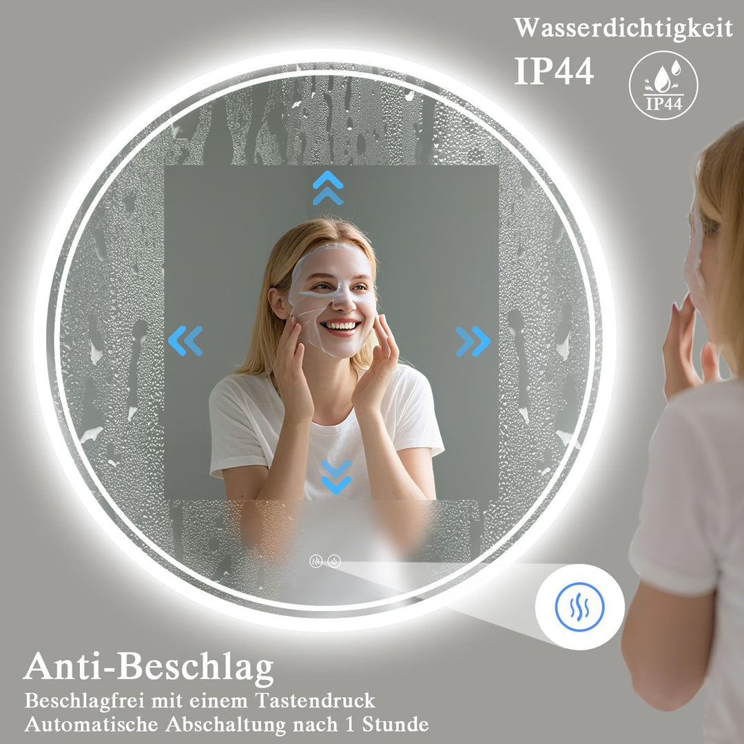 Badspiegel mit Beleuchtung - Badezimmer-Spiegel-LED mit Beschlagfrei, Touch-Schalter, Dimmbar, 3 Lic