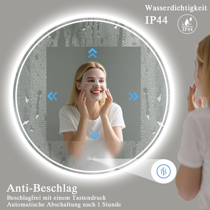 Badspiegel mit Beleuchtung - Badezimmer-Spiegel-LED mit Beschlagfrei, Touch-Schalter, Dimmbar, 3 Lic