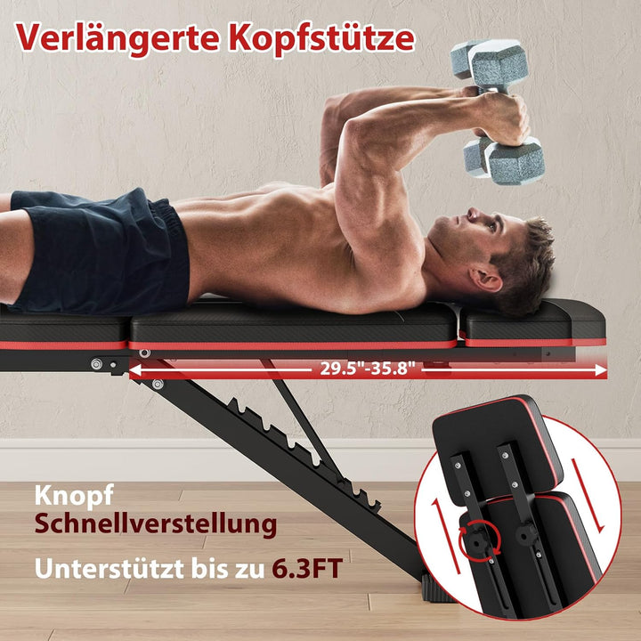 GIKPAL 360KG Hantelbank Klappbar Verstellbar, Multifunktion Trainingsbank mit Beincurler, Schrägbank