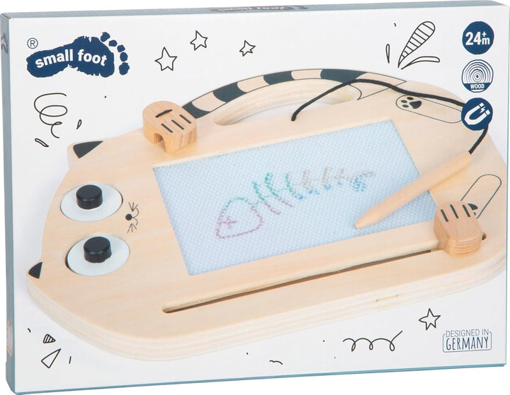 small foot Magnetische Zaubertafel „Katze“ aus Holz, Zeichenboard mit Stift und Stempeln, tragbare T