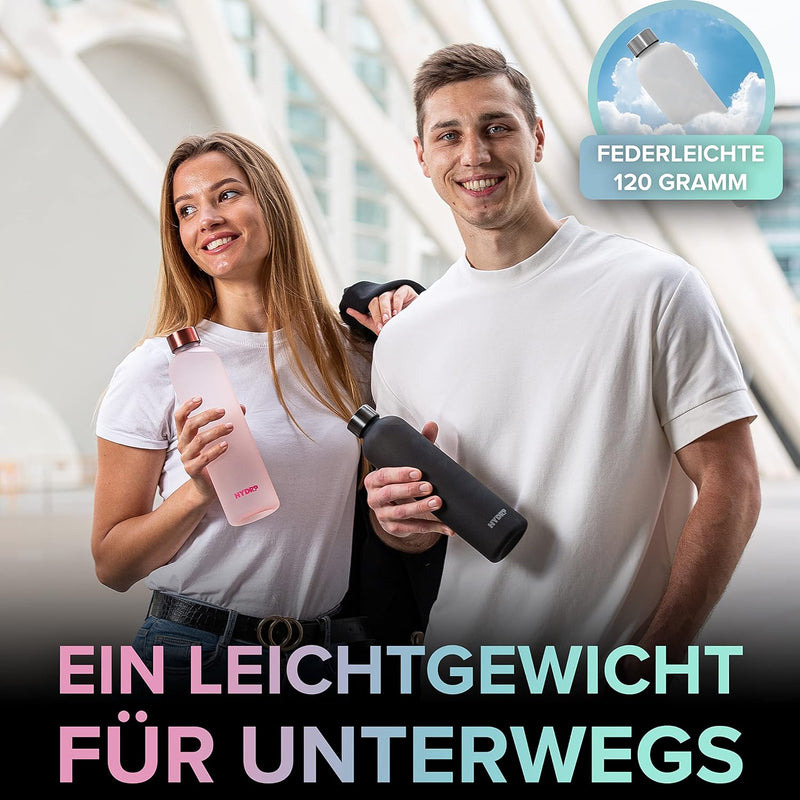 HYDROP® Trinkflasche 1L Kohlensäure geeignet & auslaufsicher [100% DICHT] - Trinkflasche für Kohlens