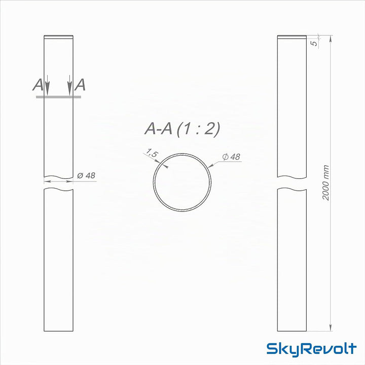 SkyRevolt 2m Antennenmast SR-48 Stahl 48mm SAT Mast Satmast verzinkt Antenne Montage Stange Stangenr