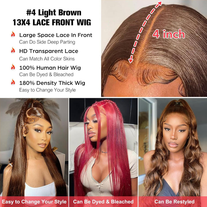 Echthaar Perücke 13x4 Lace Front Wig Human Hair Chocolate Brown Perücke Damen Straight human hair Wi