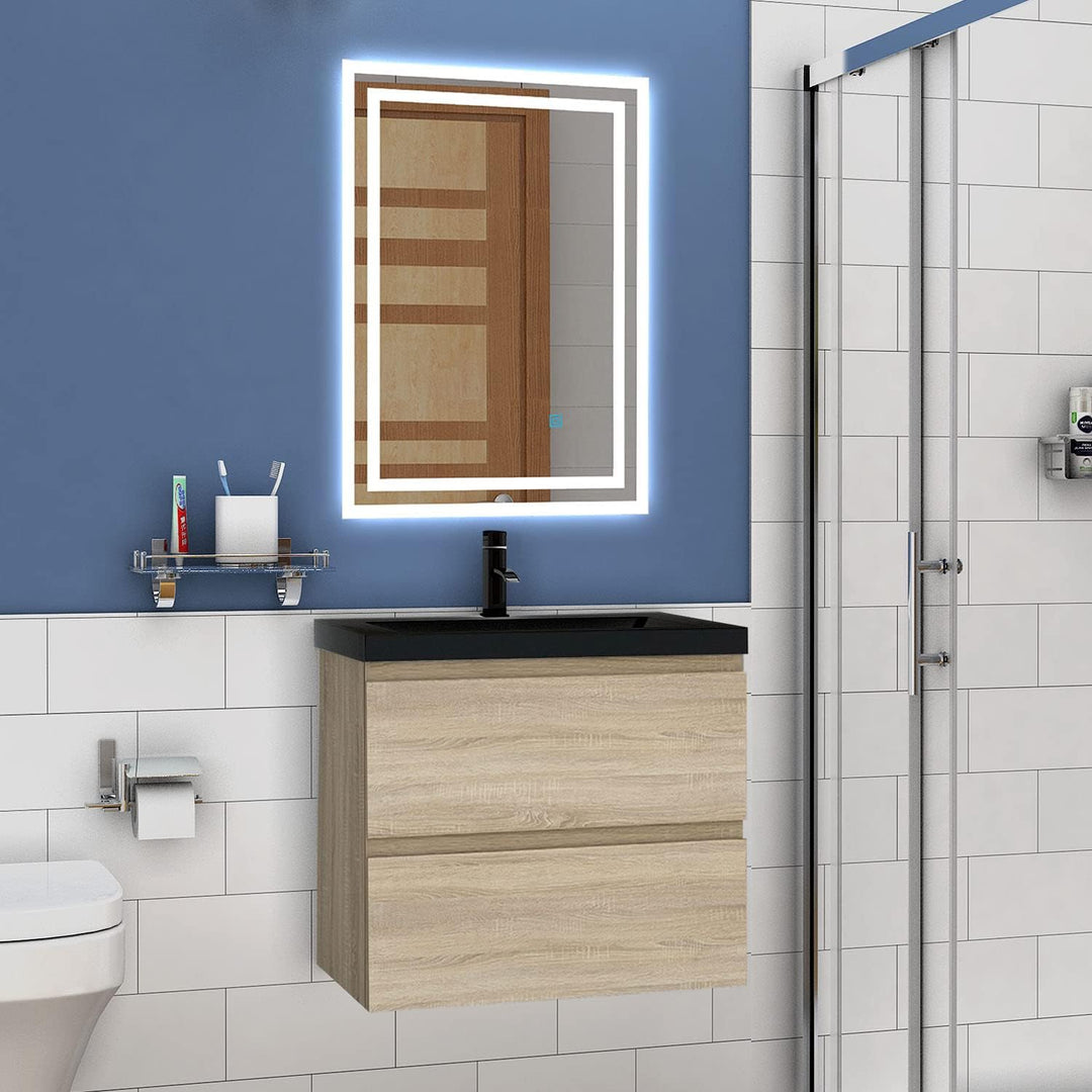 Aica Sanitär Waschtisch mit Unterschrank 60 cm Badmöbel Set mit Waschbecken Schwarz Gäste WC Eiche M