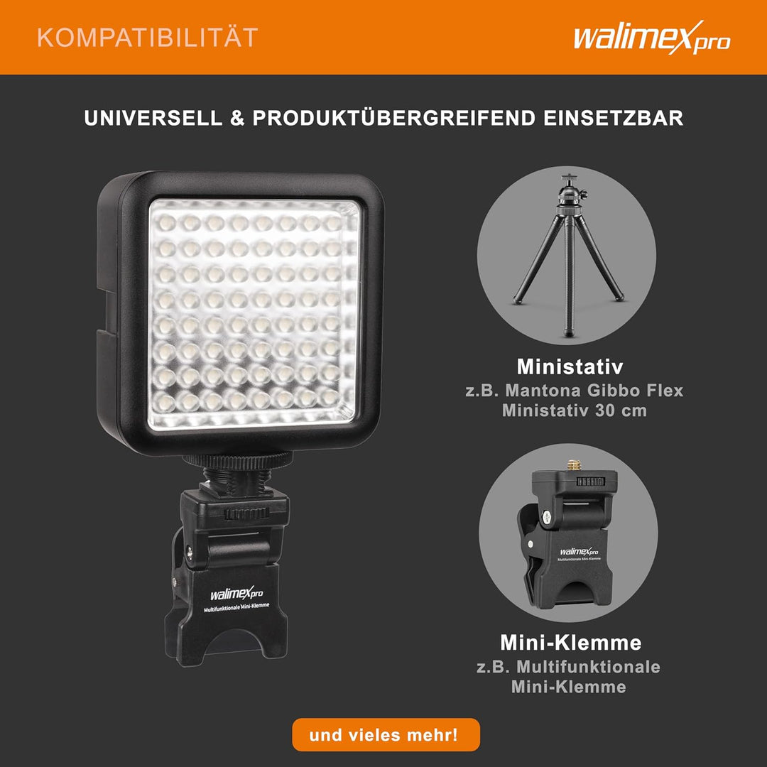 Walimex Pro LED64 LED-Videoleuchte (Dimmbar) für Aktion Kamera, Camcorder und DSLR Kamera 64 LEDs, 6