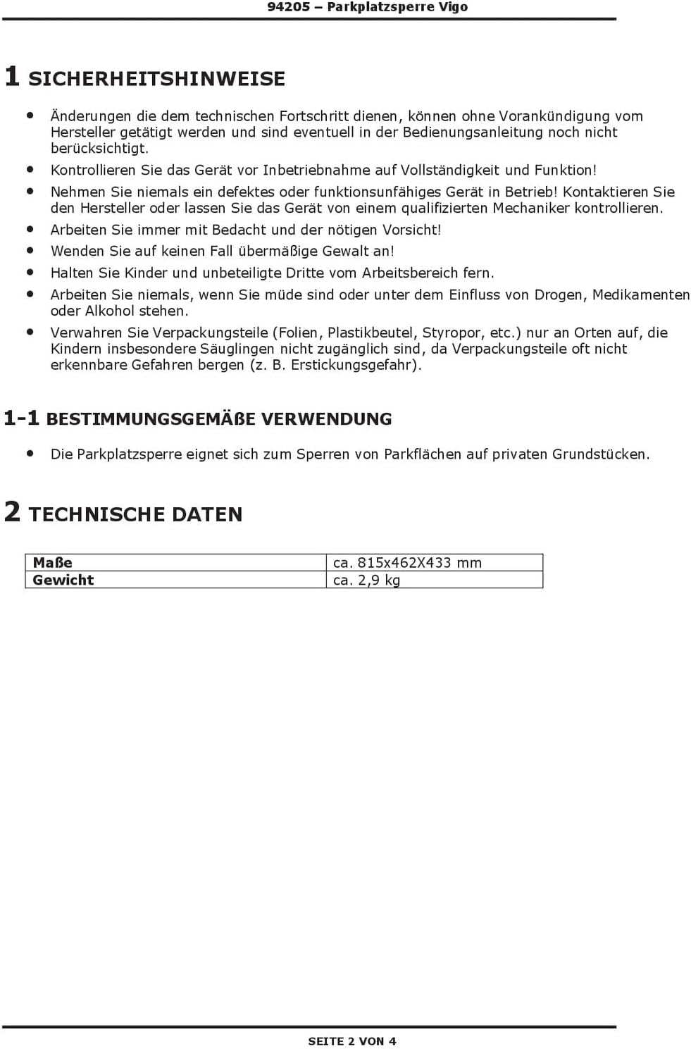 DEMA Parkplatzsperre 77x43 cm