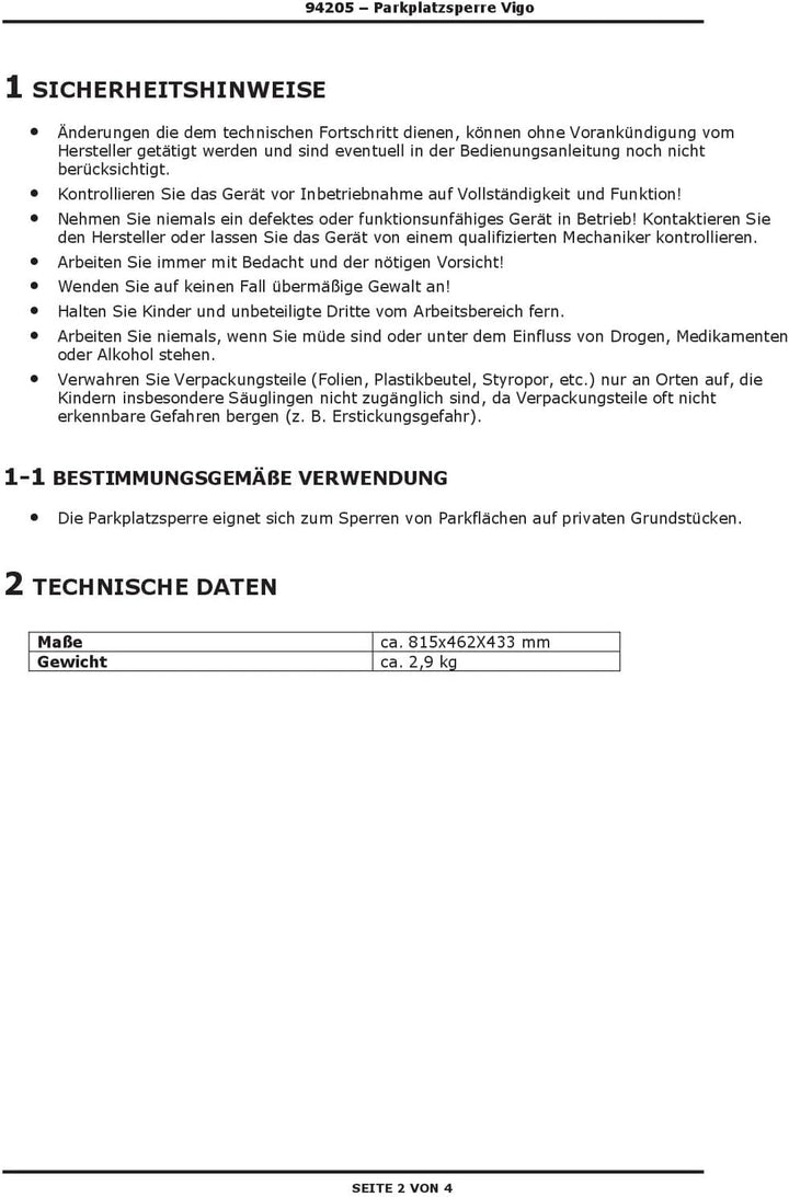DEMA Parkplatzsperre 77x43 cm