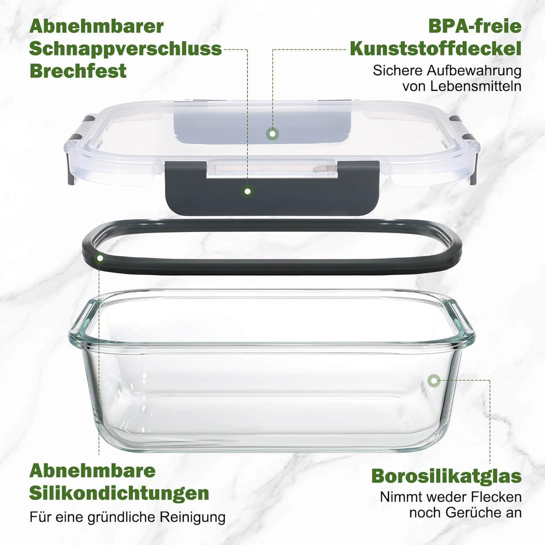 YASHE Glasbehälter mit Deckel, 10 Teile Stapelbar &amp; Luftdicht Meal Prep Boxen Glas für Spülmaschinen