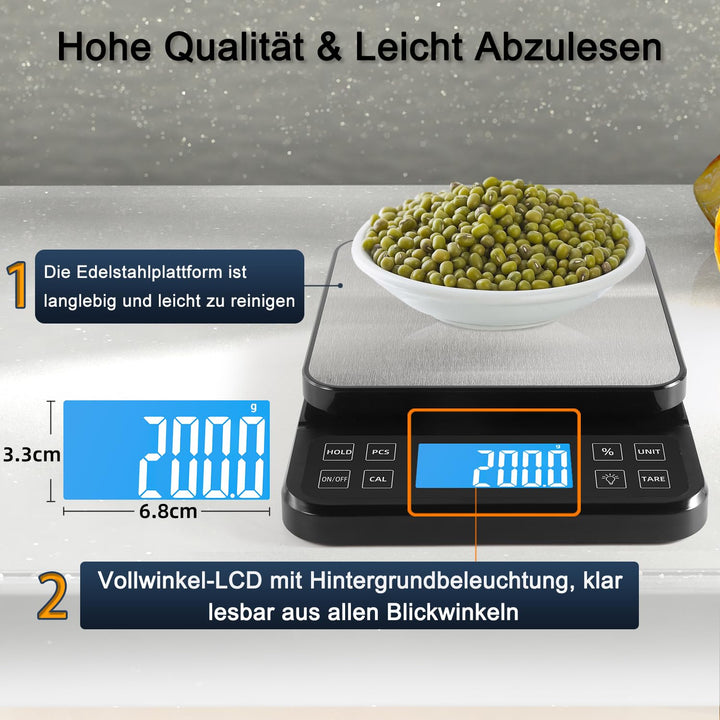 BOMATA 0.1g/5kg Grosse Digitale Küchenwaage, Hochpräzise Bäckereiwaage mit% Prozentfunktion. USB auf