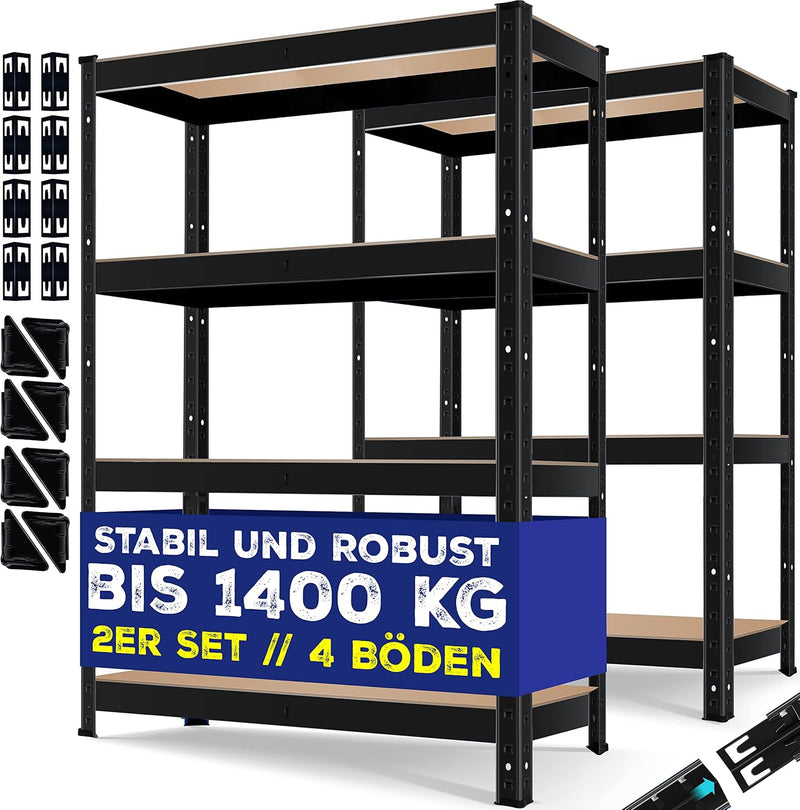 MASKO® 2er-Set Lagerregal Schwerlastregal, Kellerregal, 160 x 80 x 40 cm, bis 700kg belastbar, 4 ver