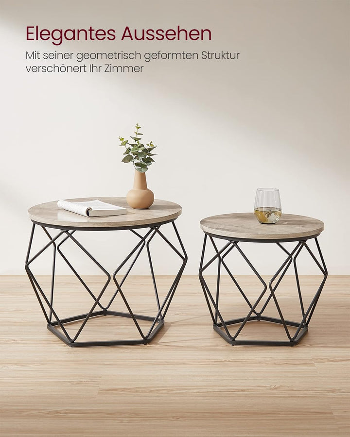 VASAGLE Couchtisch rund, 2er Set, Wohnzimmertisch, Beistelltisch, Vintage-Flair, abnehmbare Tischpla