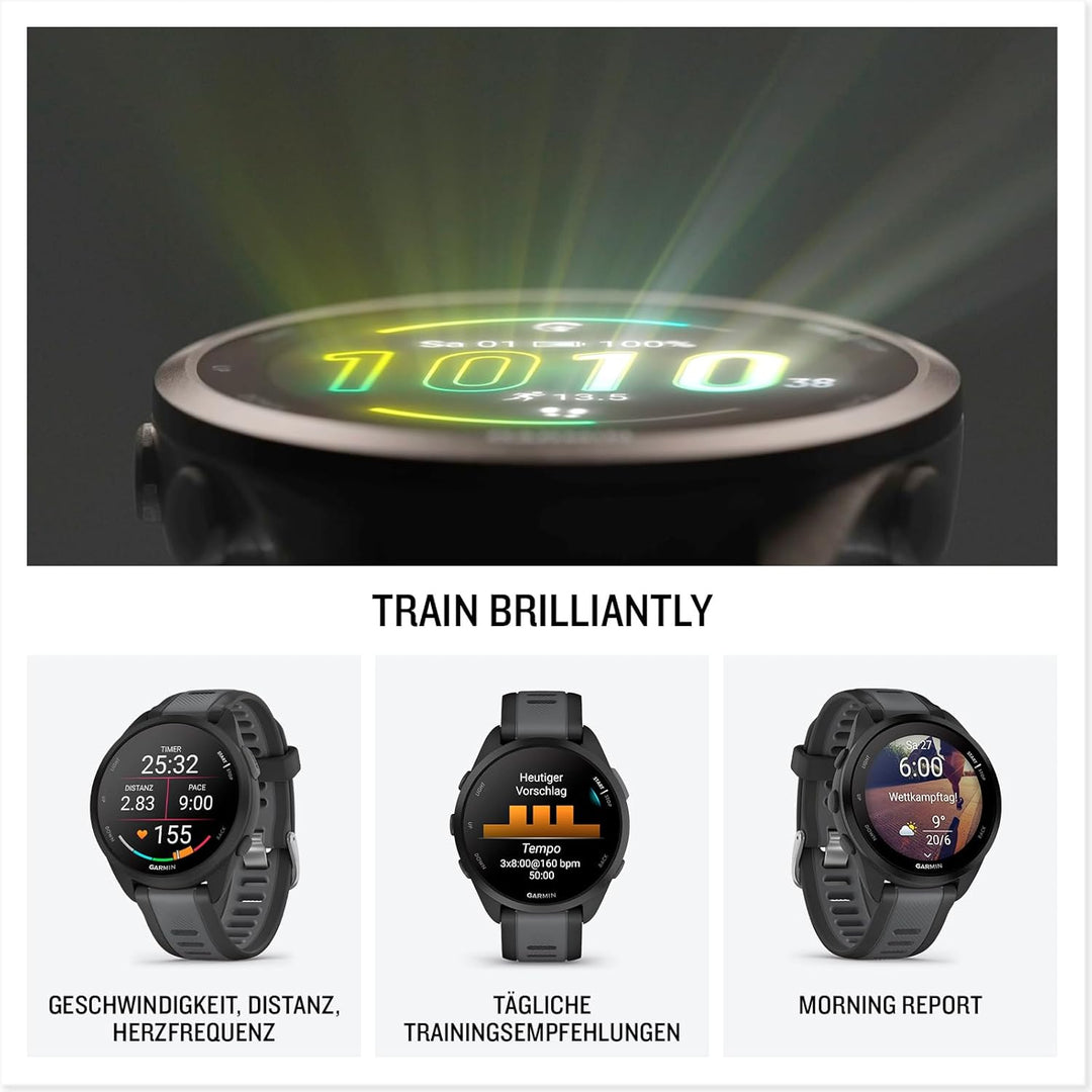 GARMIN Forerunner 165, leichte GPS Smartwatch zum Laufen, mit AMOLED Touchscreen, Trainingsempfehlun
