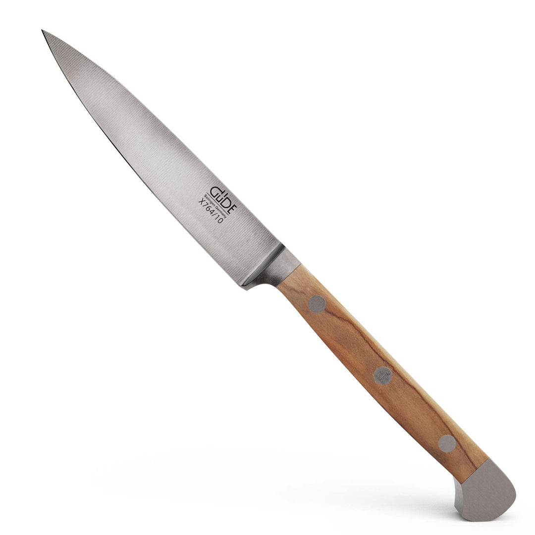 GÜDE Solingen - Spickmesser geschmiedet, 10 cm, Olivenholz, ALPHA OLIVE, Office Messer, Doppelkropf,