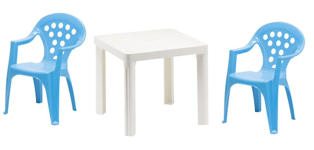 hLine Kinder Garten Sitzgruppe Tisch mit Stühlen Gartenstuhl Sessel (1 Tisch 2 Stühle blau), 868780+