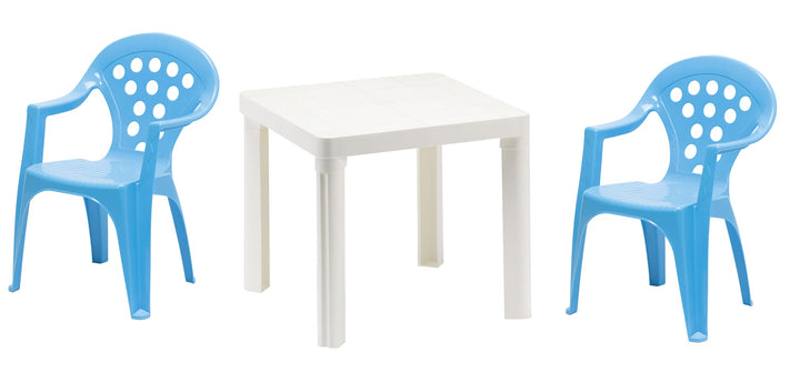 hLine Kinder Garten Sitzgruppe Tisch mit Stühlen Gartenstuhl Sessel (1 Tisch 2 Stühle blau), 868780+
