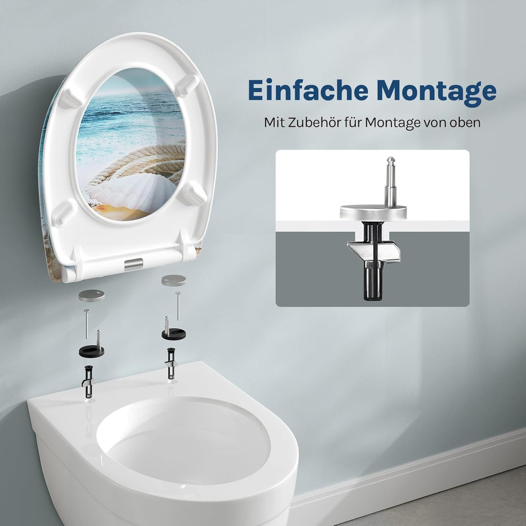 WOLTU Toilettendeckel mit Absenkautomatik Klodeckel WC Sitz Softclose Klobrille mit Quick Release Fu