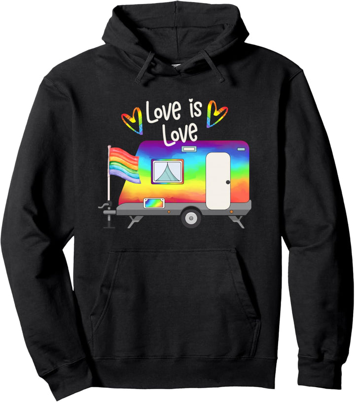 Love Is Love Rainbow RV Camping LGBT Gay Lesbian Pride Camp Pullover Hoodie