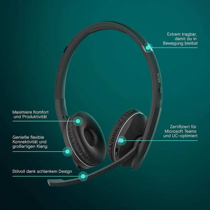 EPOS Adapt 260 - Professionelles Bluetooth-Headset mit Überlegenem Klang, Ganztägigem Komfort und Mu