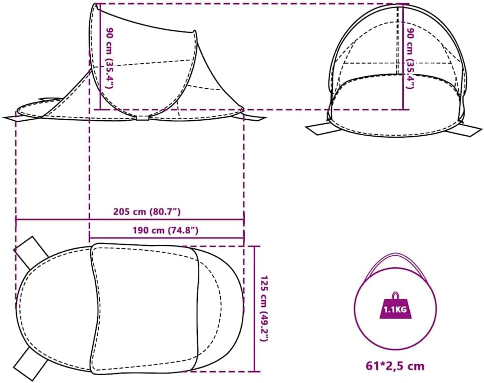 vidaXL Strandzelt, Strandmuschel mit Offenem Eingang, Campingzelt Pop-Up Wasserdicht Tragbar, Wurfze