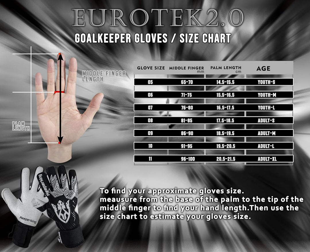 Keeperking Torwarthandschuhe für Erwachsene Fussballhandschuhe Herren Innennaht Profi Premier Grip 4