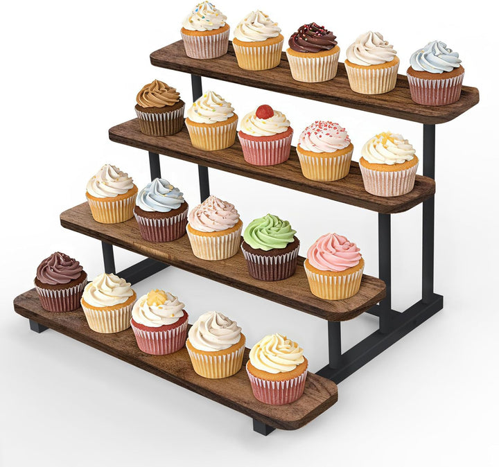 Tortenständer aus Holz für 20 Cupcakes, 4 Etagen Cupcake Ständer Stufenregal für Desserts, Donuts, K