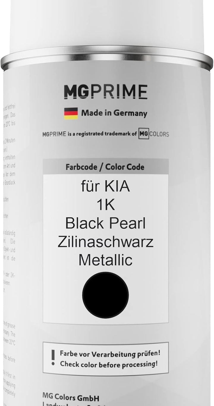 MG PRIME Autolack 2K Spraydosen Set für KIA 1K Black Pearl/Zilinaschwarz Metallic Basislack 2 Kompon