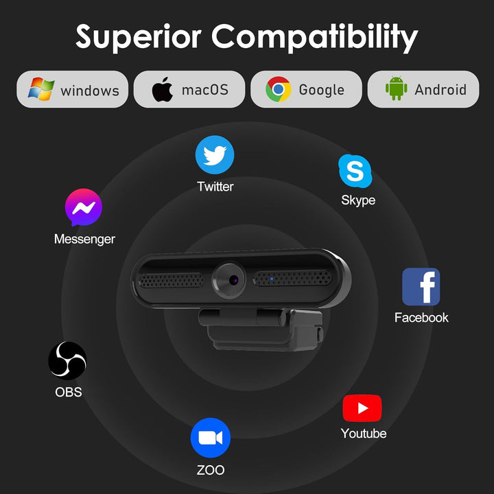 VIZOLINK W4DS Webcam 4K, PC Webcam mit Mikrofon, 78°Sichtfeld, Fester Fokus, Plug&Play, Stativ und A
