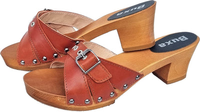 Generisch Elegante Holz Clogs Pantolette - Gr.36, 37, 38, 39, 40, 41 *Lila oder Orange* Echt Leder S