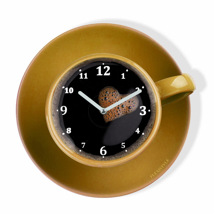 FLEXISTYLE Moderne Küchen Wanduhr Tasse Perfetta, gelber Senf, Acrylglas, UV-Druck, Made in EU, Gelb