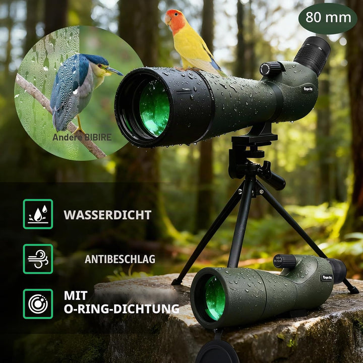 BIBIRE HD-Spektive für das Zielschiessen, 25-75x80-Winkelspektiv mit Stativ und Smartphone-Adapter,