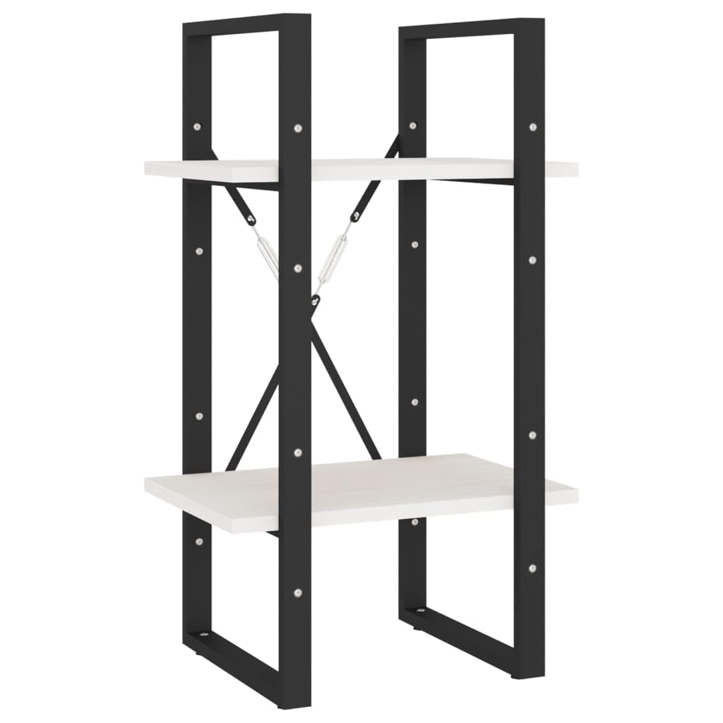Bussandri Exclusive - Bücherregal 2 Fächer Weiss 40x30x70 cm Kiefer Massivholz