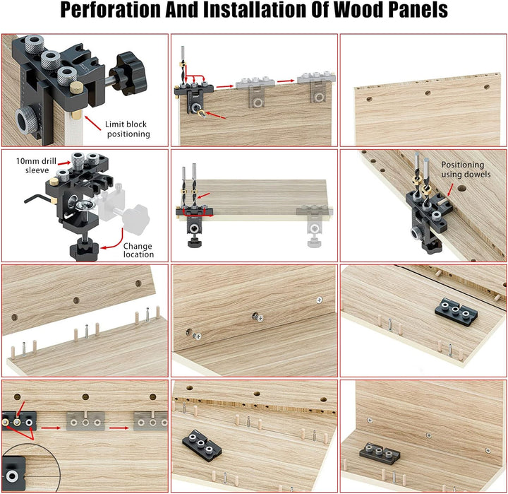 3-in-1 Holzbearbeitungs-Vorrichtungs-Set, 8/10/15 mm Stiftbefestigung, Stanzer, Lokalisierer, Dübel,