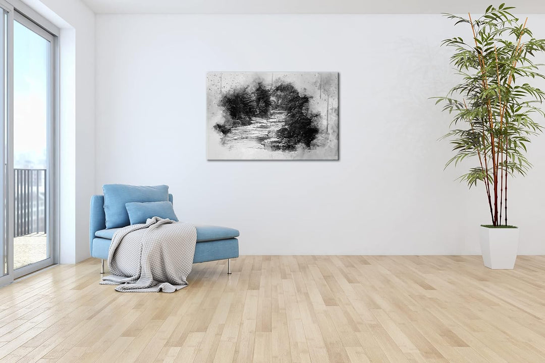 deyoli Flusslauf im zauberhaften Wald Format: 80x60 Effekt: Schwarz&Weiss als Leinwandbild, Motiv fe