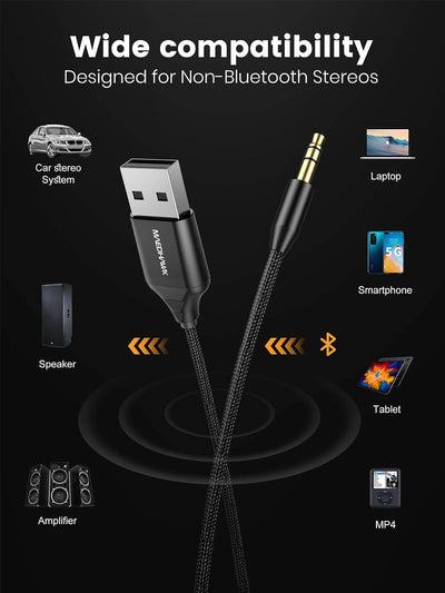 MaedHawk Bluetooth 5.3 Empfänger Auto mit Mikrofon USB Drahtloser Bluetooth Aux Adapter BT Audio Car