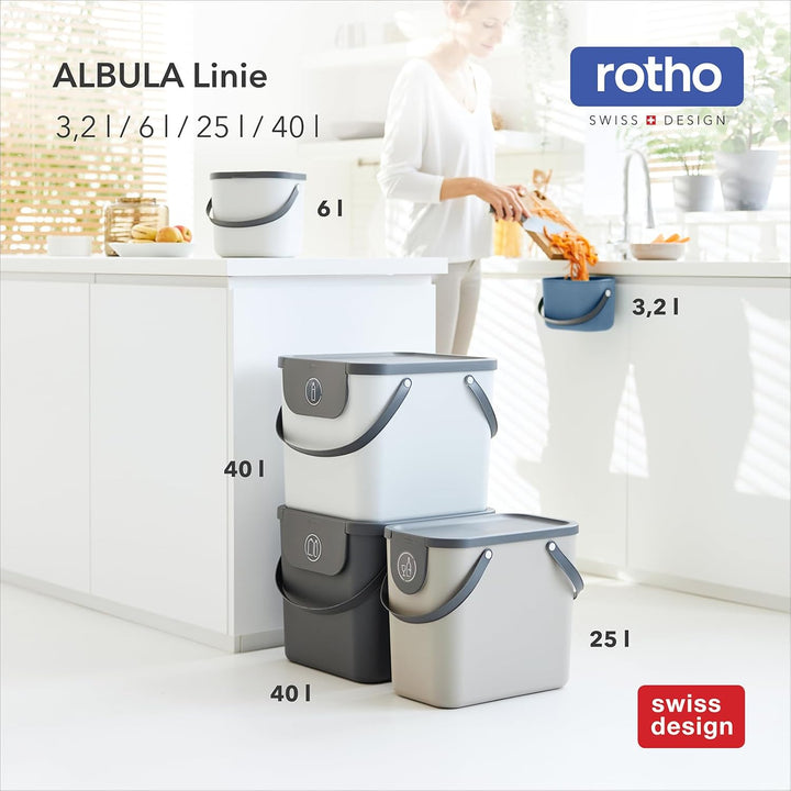 Rotho Albula Mülltrennungssystem 25l für die Küche, grün/anthrazit, Kunststoff Dunkelgrün, Dunkelgrü