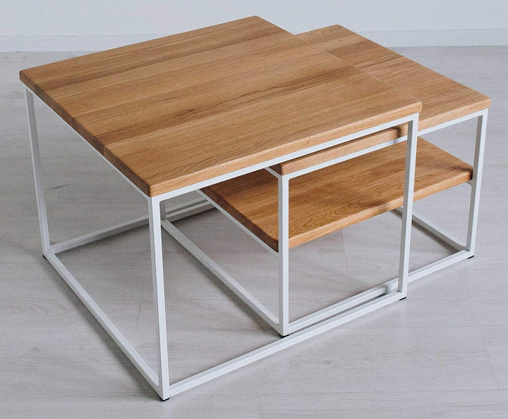 Original BestLoft® 2er-Set Couchtisch Twinsburg aus edler Eiche Industriedesign (Eiche Natur + Geste