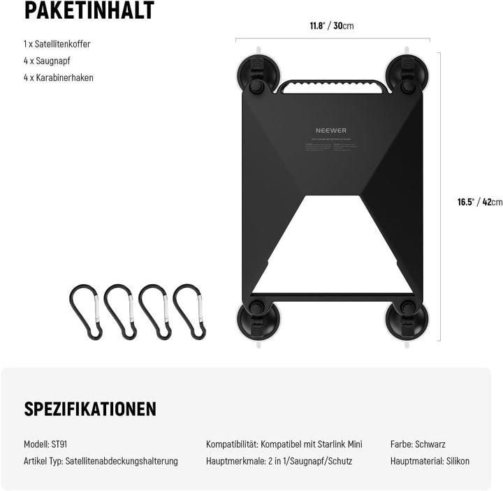 NEEWER Saugnapfhalterung Auto Kompatibel mit Starlink Mini 2 in 1 Satellitenmontageset mit Schutzhül
