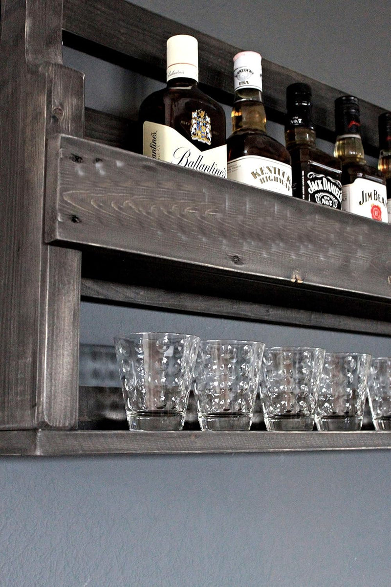 Dekorie Whisky Regal aus Holz - mit Gläserhalter - Schwarz - Industrie Stil - fertig montiert - Wand