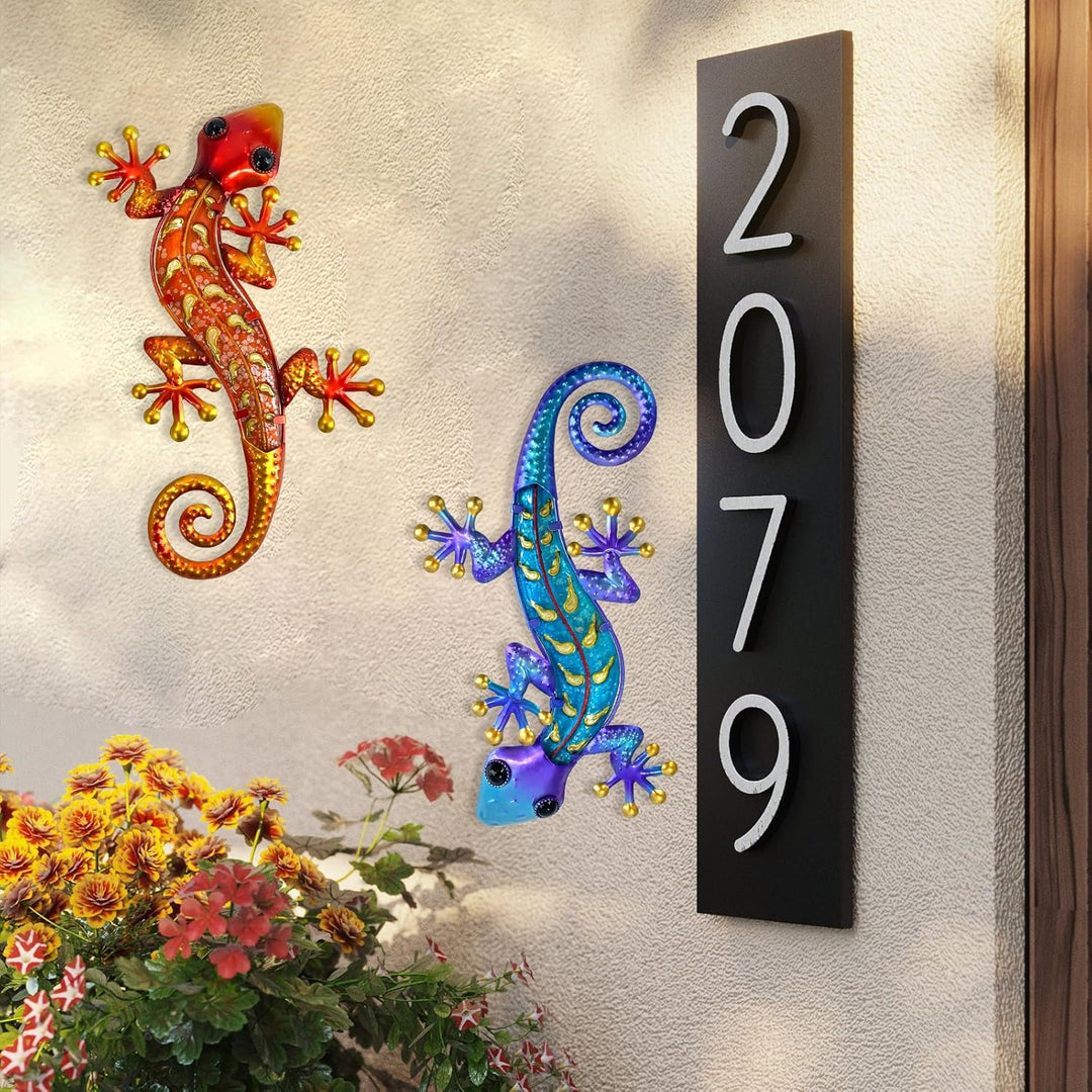 HONGLAND Metall-Gecko-Wandkunst, 38,1 cm, Eidechse, Outdoor-Dekoration, hängende Glas-Skulptur, 2 St