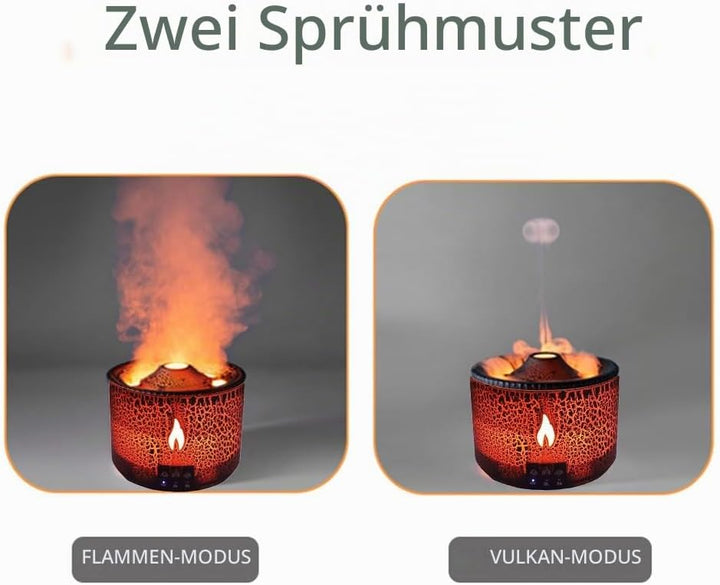 ThreeH Flammen-Vulkan Luftbefeuchter mit Aromadiffusor 2 Nebelmodi 7 Farben LED Für 20m² Räume
