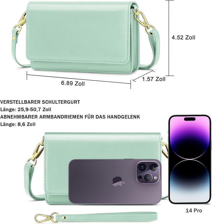nuoku Crossbody Bag Damen Leder, Handytasche Zum Umhängen Damen, Kleine Umhängetasche Damen mit Vers