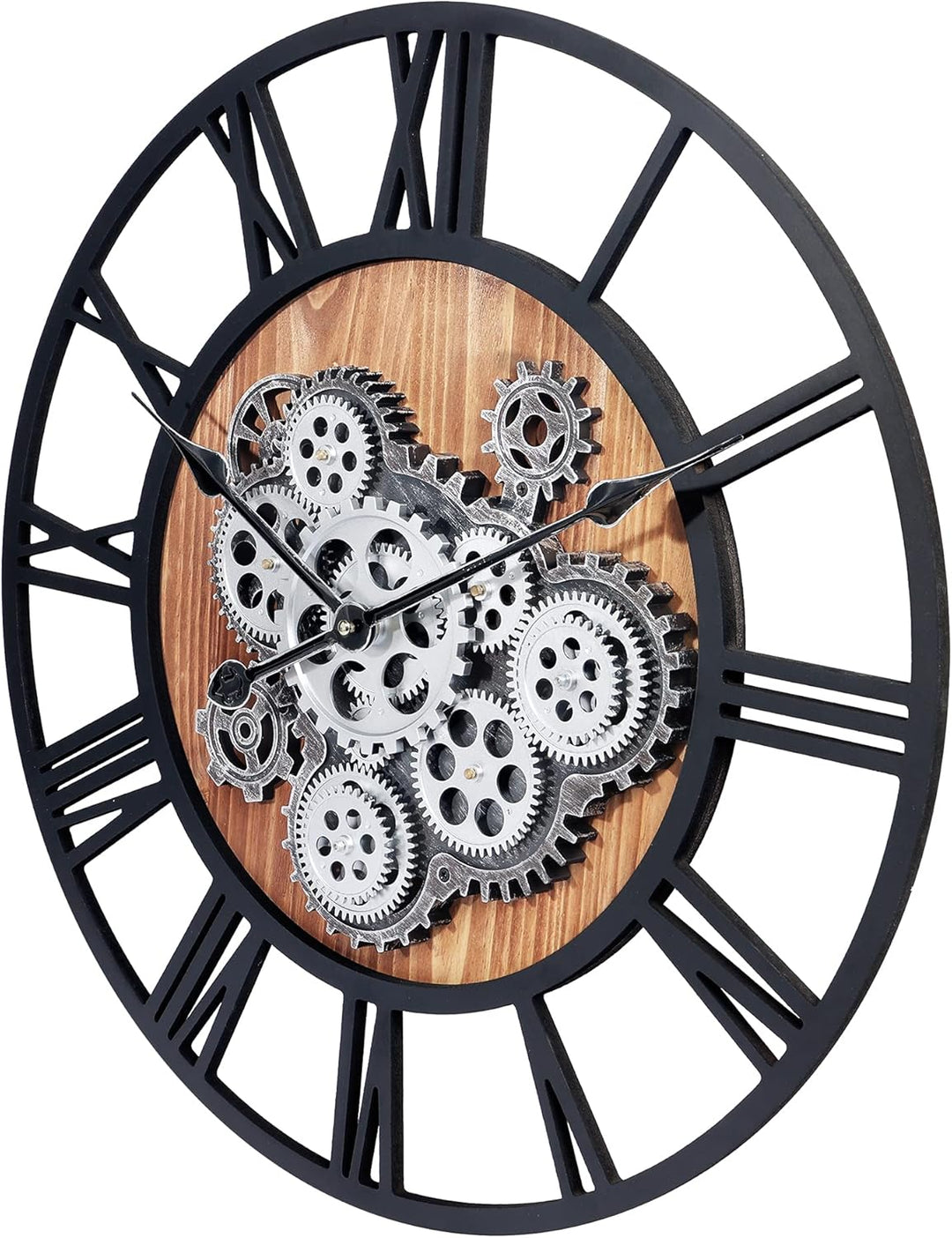 Lafocuse Wanduhr Gross mit Beweglichen Zahnrädern Industrial Steampunk XXL Holz Vintage Retro Schwar