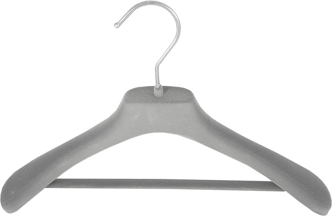 Kleiderbuegelshop24 Sonderposten !!! Samtbügel mit DRUCKSTELLEN für Anzüge, 42 cm, grau, NEU, 50 Stü