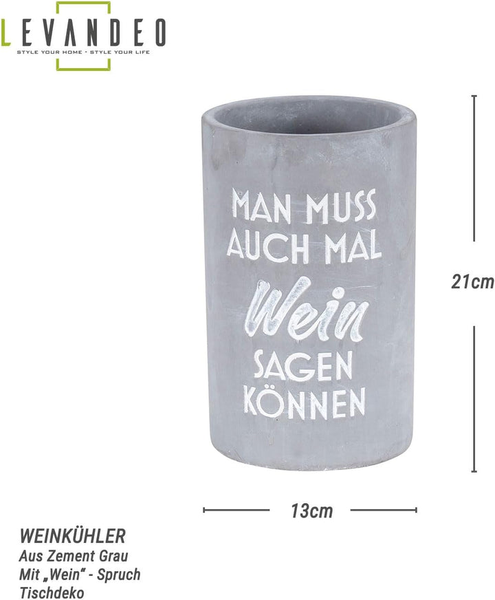 levandeo Weinkühler H21cm Beton Grau Flaschenkühler Spruch Wein Sektkühler Tischdeko Candlelight Din
