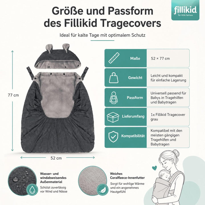 Fillikid Tragecover für Kindertrage aus Coralfleece | Universal Wetterschutz für Babytrage | wind- &