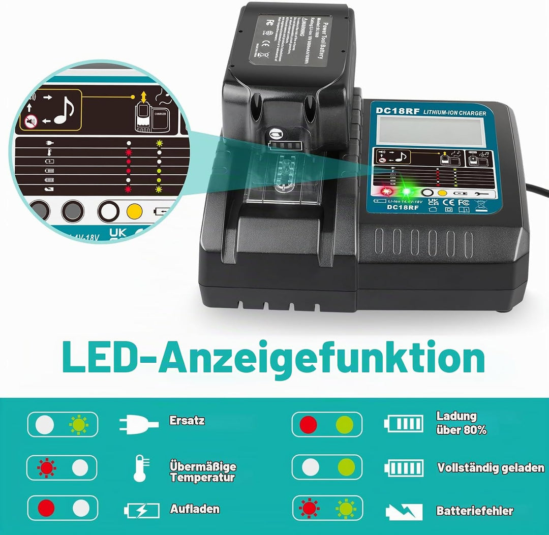 ASUNCELL 3.5A DC18RC Schnellladegerät Kompatibel mit Makita 14,4V-18V Li-Ion Ersatzakku BL1815 BL183