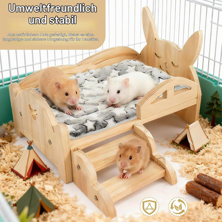 Meerschweinchen Bett, 34 x 22 x 7 cm Holz Meerschweinchen Hängematte mit Abnehmbarem Matratze Hölzer