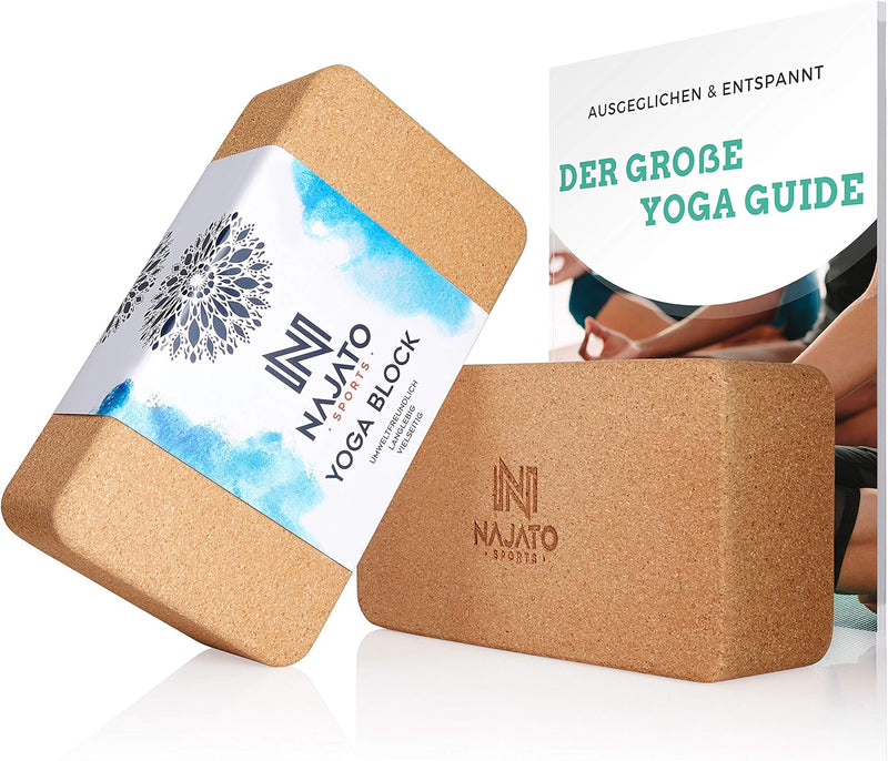 NAJATO Sports Yoga Block Kork 2er Set – Wahlweise mit Yoga Gurt – Yoga Klotz inkl. E-Book (PDF Datei