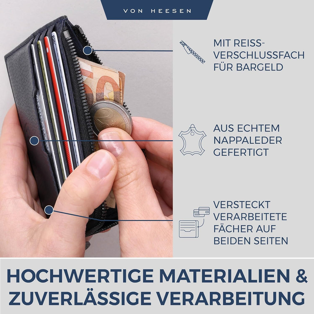 VON HEESEN Leder Kartenetui Geldbörse Herren & Damen Kreditkartenetui (Medium, Dunkelblau) Dunkelbla